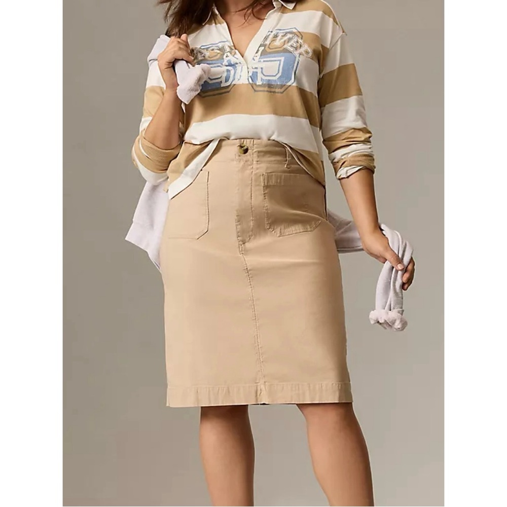 Maeve Anthropologie The Colette Skirt Khaki Tan Button Classic Pencil Size Large - Picture 2 of 3